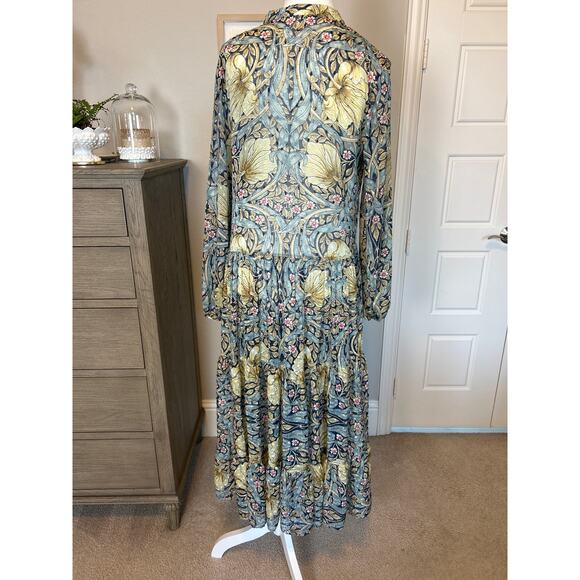Morris & Co. x H&M | Blue/Teal/Chartreuse Sheer Paisley Midi Tiered Dress | 6 - Picture 12 of 16